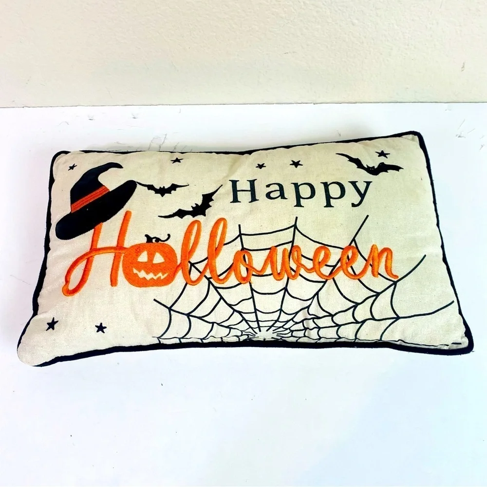 Happy Halloween Embroidered Accent Pillow 20” x 11”